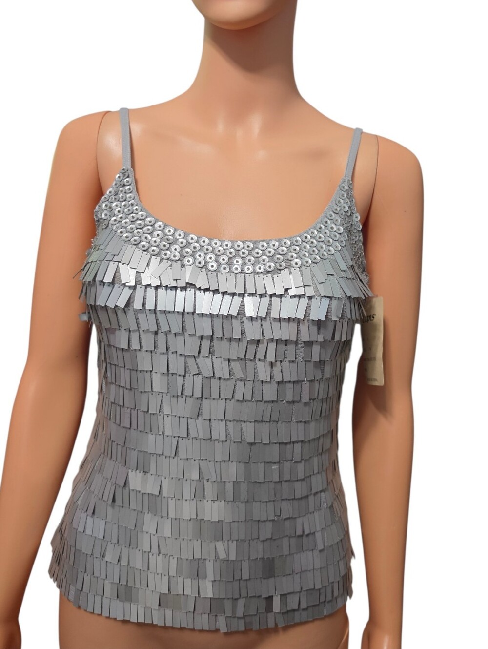 Lapis By Anthropologie Sequin Silver/Grey Glam Cami Tank Top Disco Diva Sz S